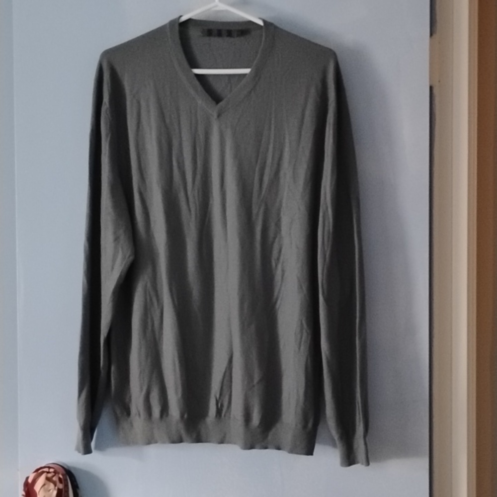 RS Cashmere 100% Cashmere Men's Gray V Neck Sweater XL